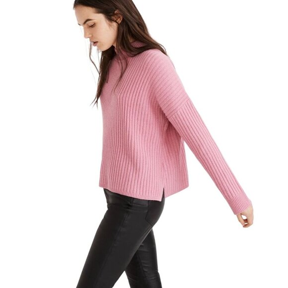 Madewell Resourced Cashmere Ribbed Mockneck Pullover Sweater Flamingo Size M - Picture 5 of 8